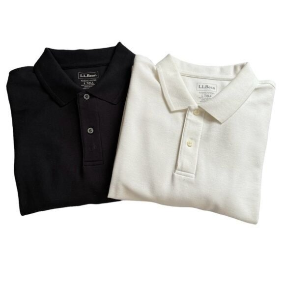 Llbean Mens Polo Shirts, Set of Two, Black and White Size Large Tall NWOT - Picture 1 of 8